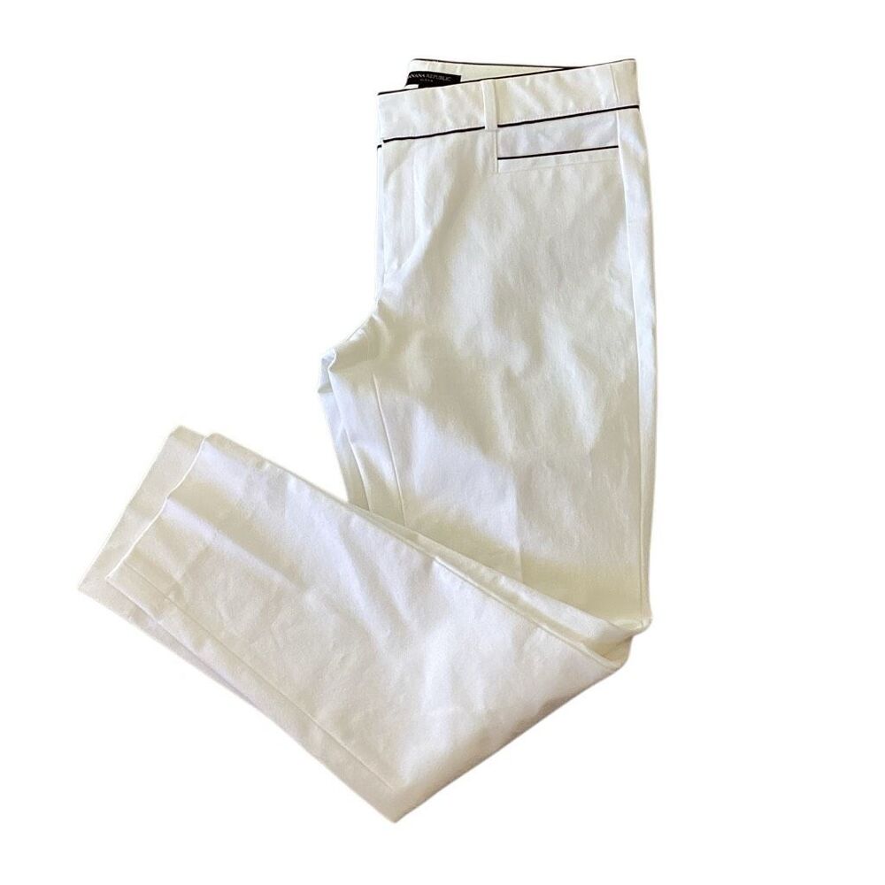 Banana Republic Sloan Chino Ankle Pants White w/ Black Piping Women’s 4